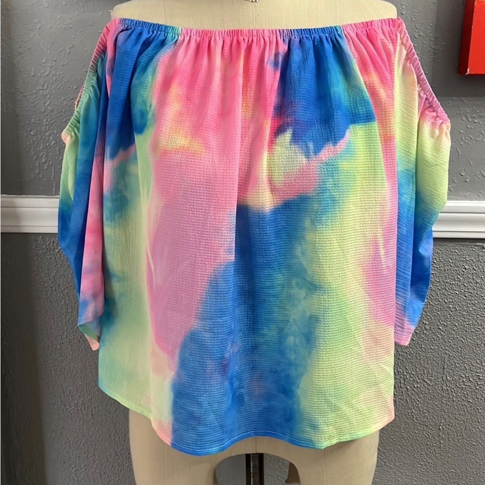 Boho Festival Off-Shoulder Bright Multicolor Loose Blouse size L